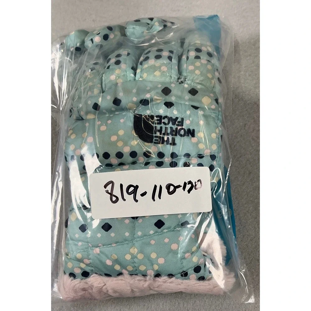 The North‎ Face Kids Gloves Winter Insulated Blue Polka Dot Faux Fur Cuff